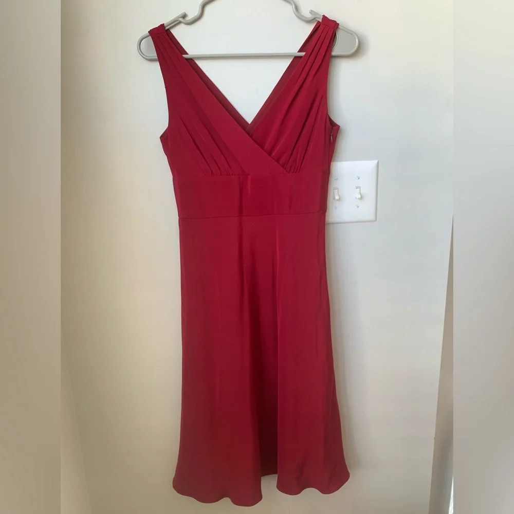 J CREW Women’s Burgundy Wrap Front Side Zipped Lined Sleeveless Tank Silk Dress
